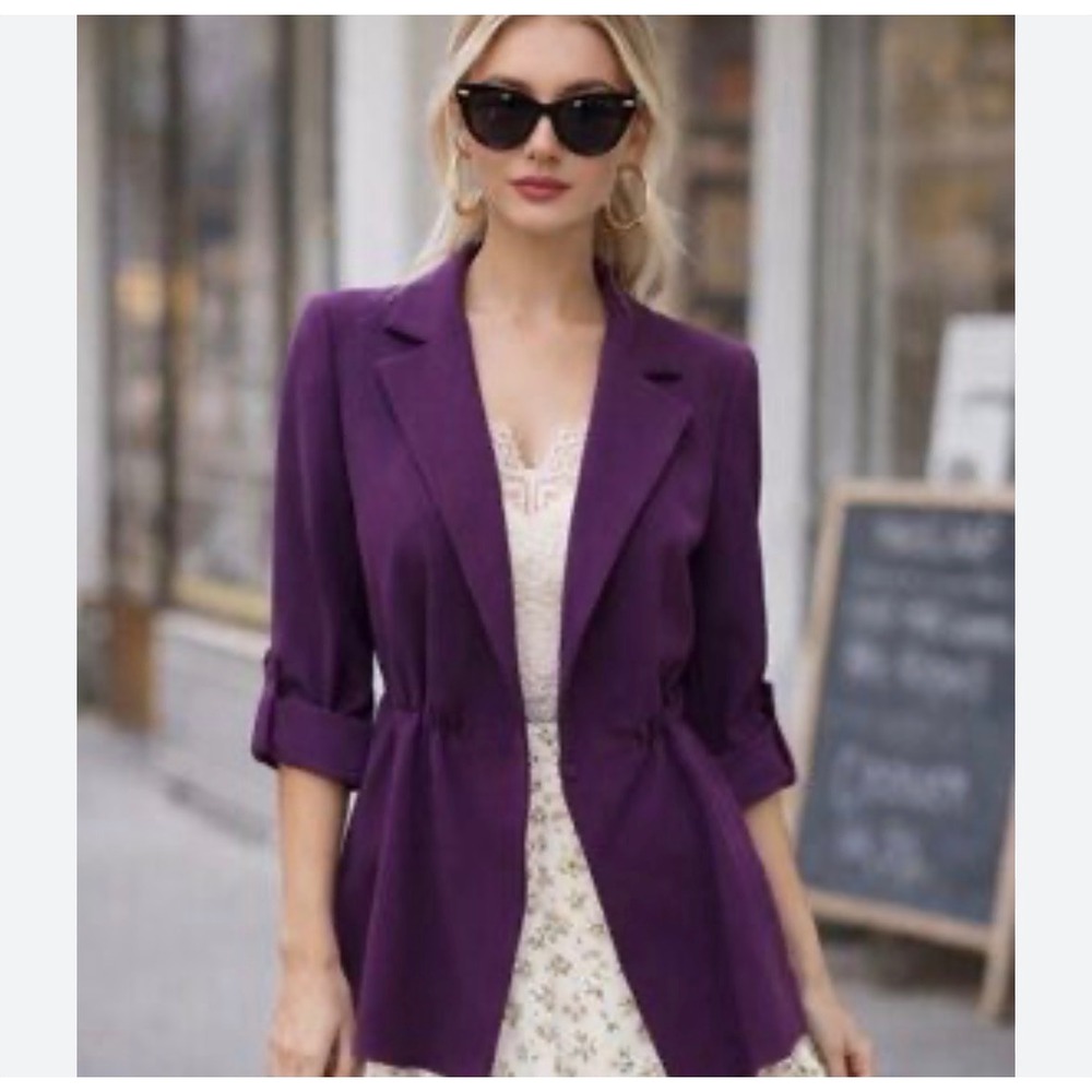 Alice + Olivia Cinched Waist Blazer Jacket Womens Small Purple Chic French Girl